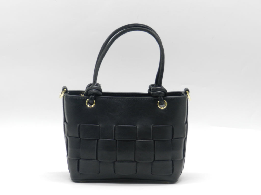 Women's Faux Leather Woven Tote Bag — Black