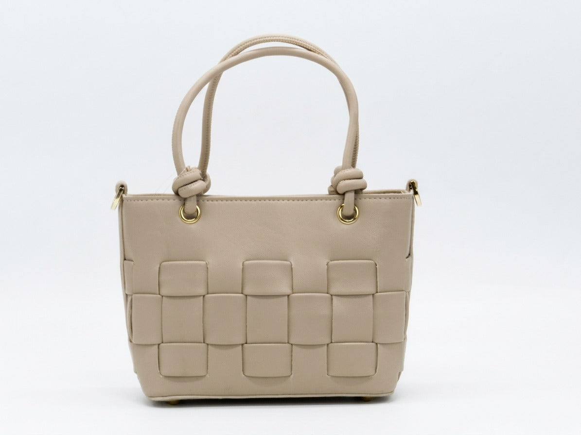 Women's Faux Leather Woven Tote Bag — Beige​