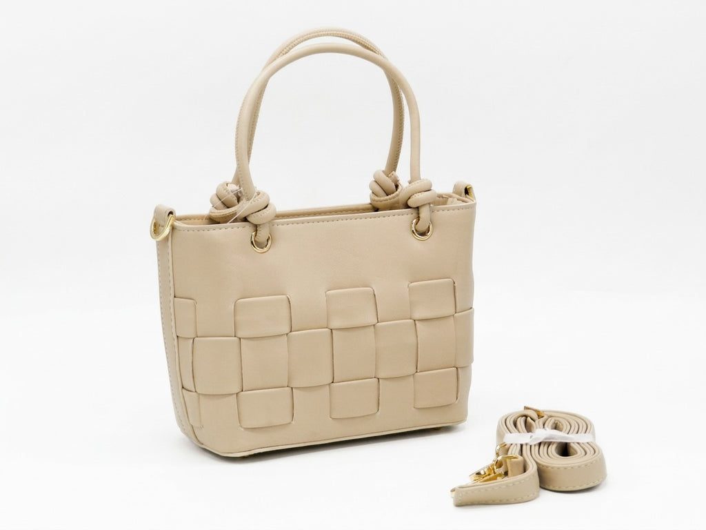Women's Faux Leather Woven Tote Bag — Beige​