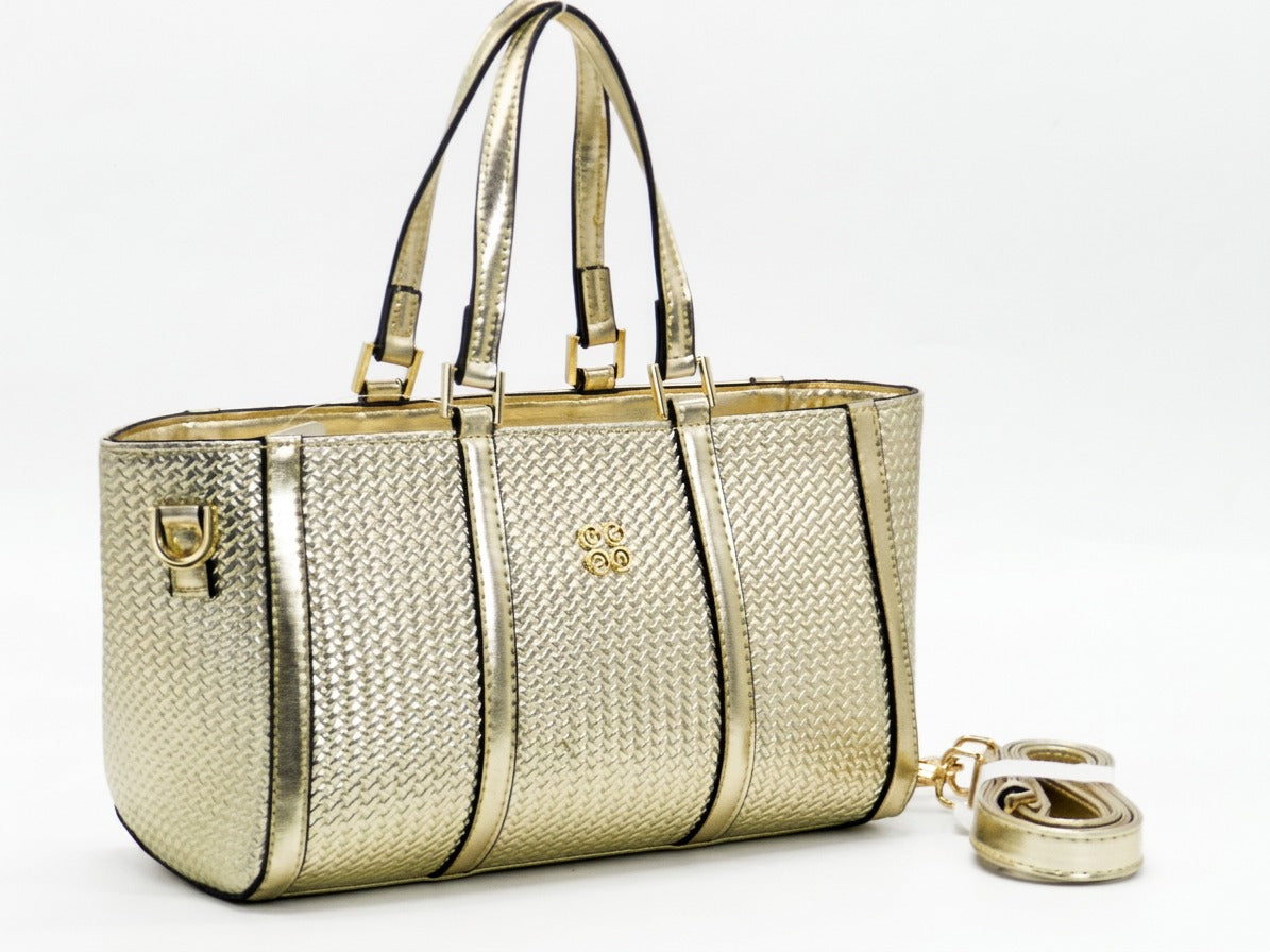 Women's Textured Woven Tote Bag — Gold​