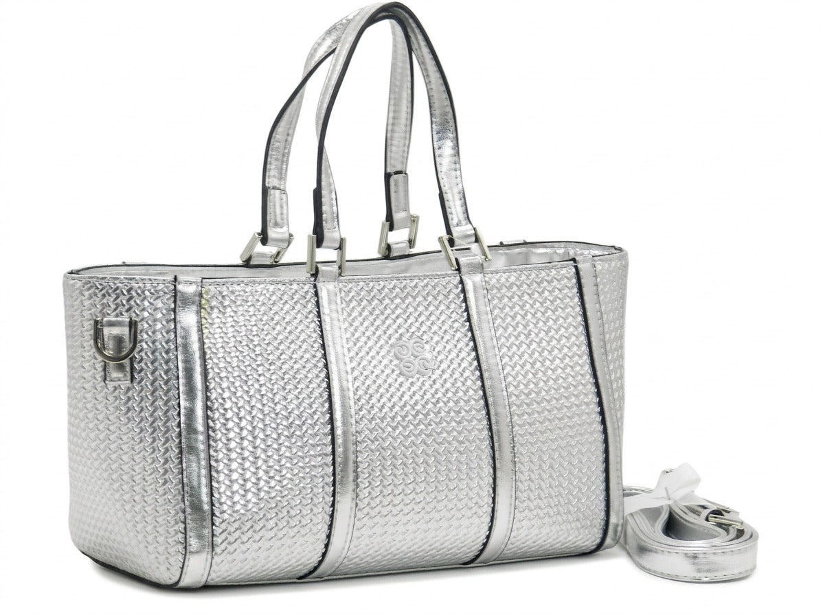Women's Textured Woven Tote Bag — Silver​