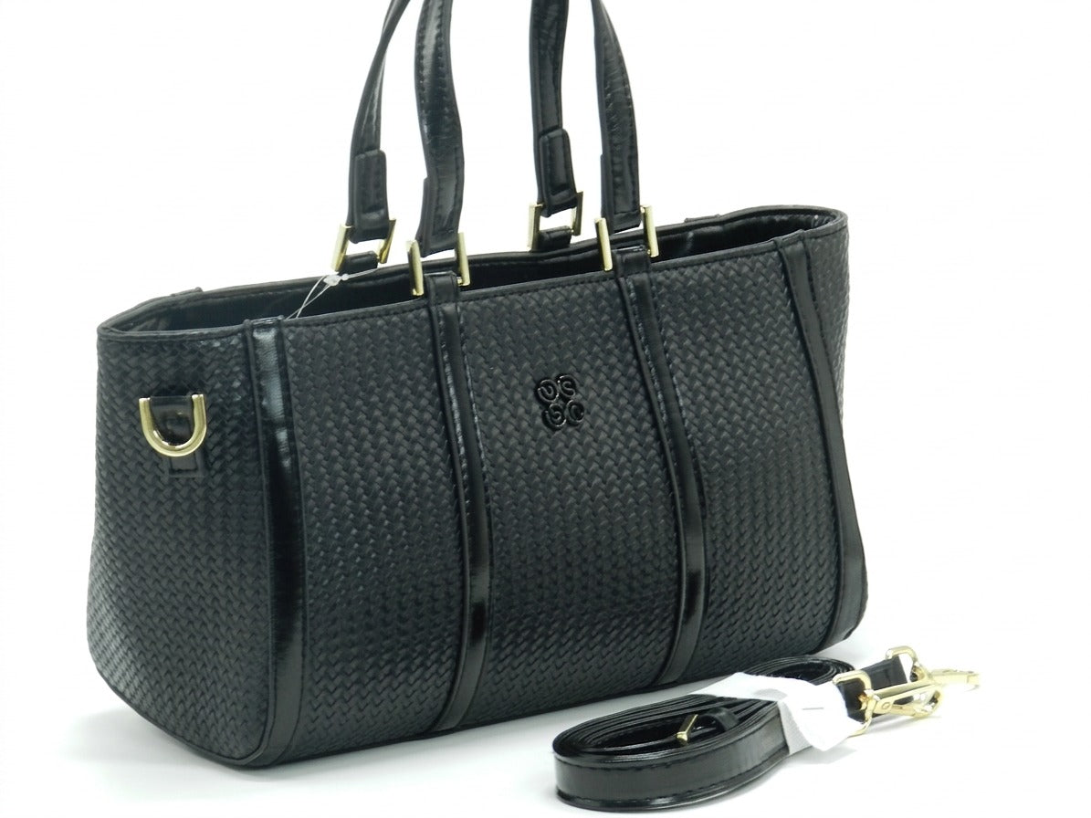 Women's Textured Woven Tote Bag — Black​