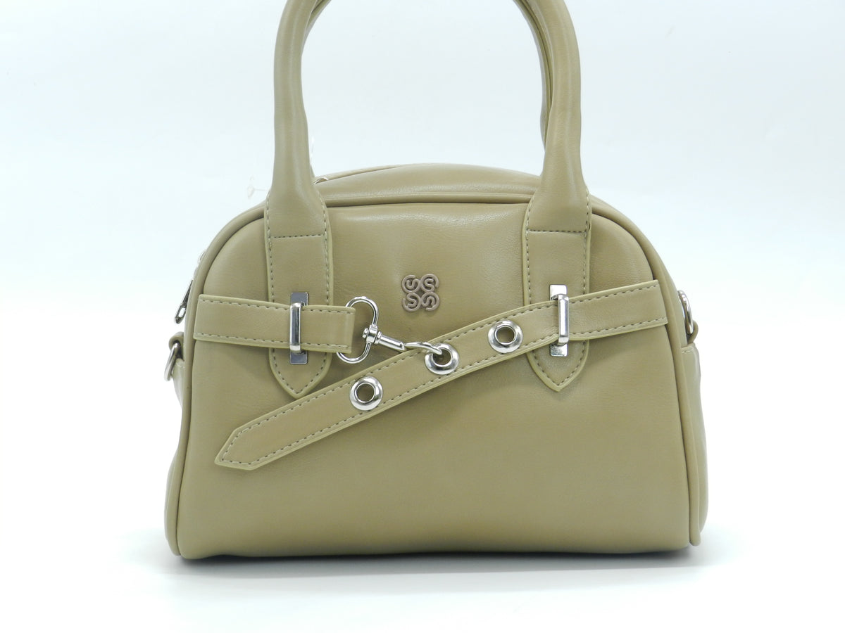 Women's Faux Leather Satchel Bag — Khaki