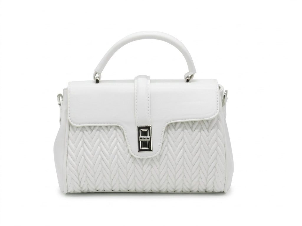 Women's Quilted Structured Top Handle Bag — White​