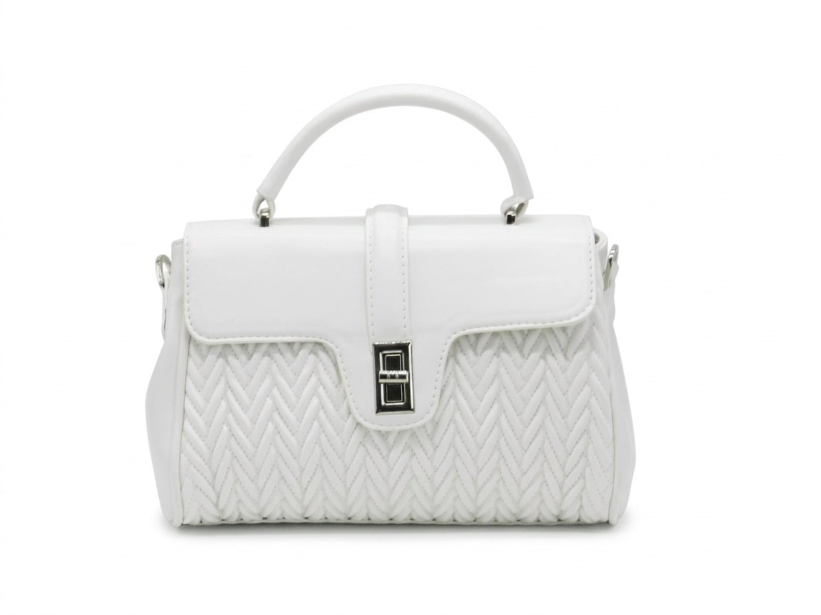 Women's Quilted Structured Top Handle Bag — White​