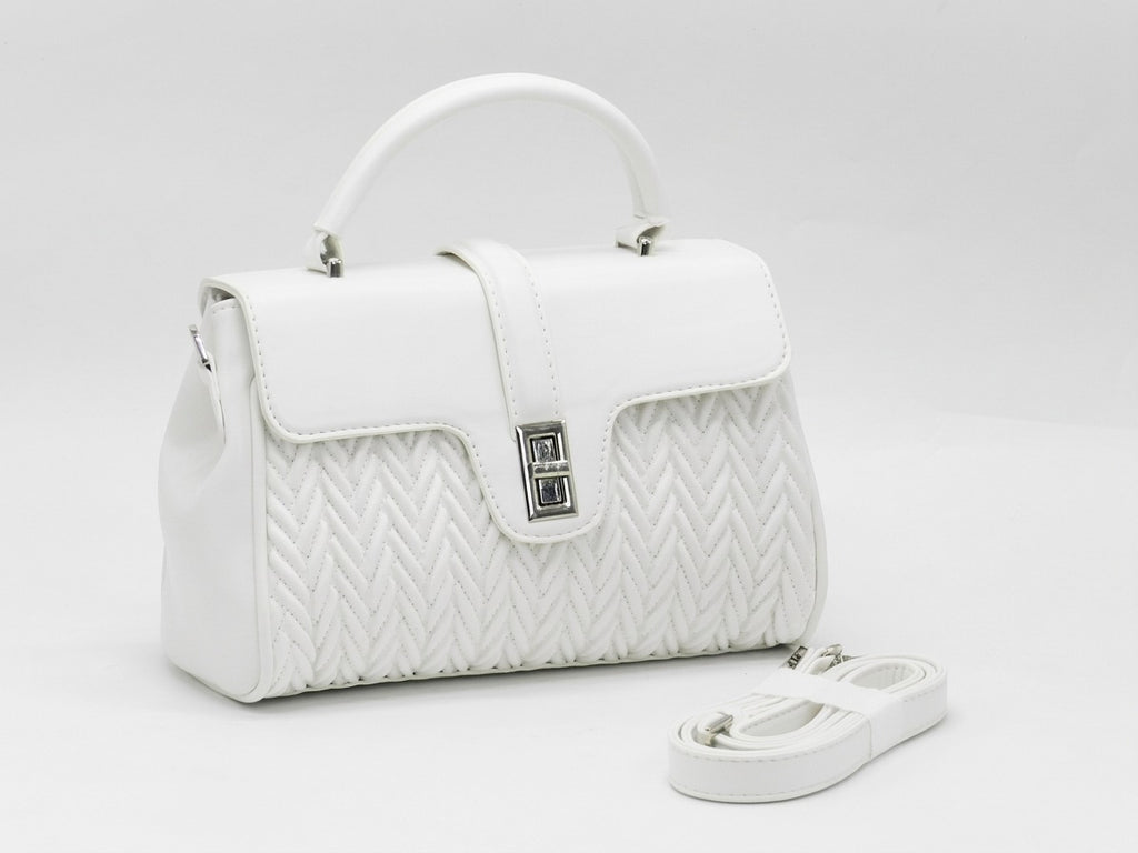 Women's Quilted Structured Top Handle Bag — White​