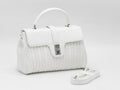 Women's Quilted Structured Top Handle Bag — White​
