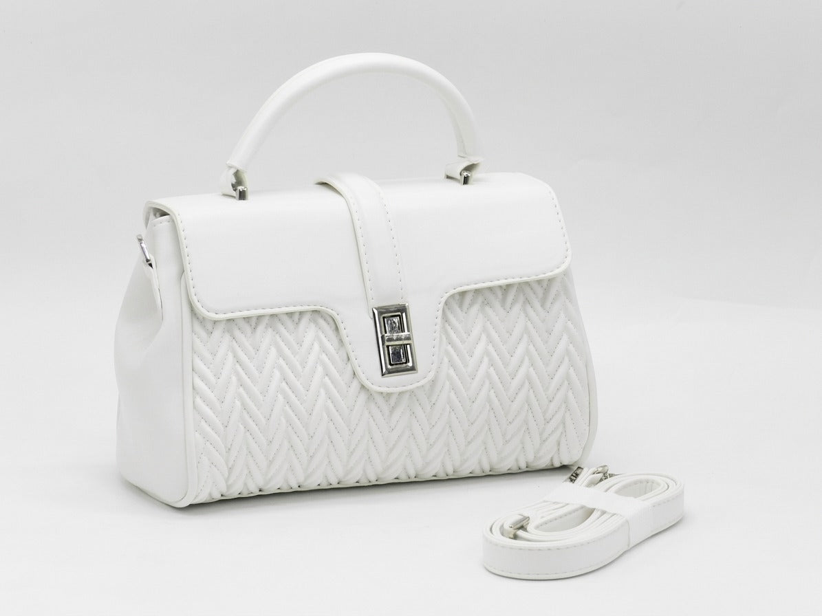 Women's Quilted Structured Top Handle Bag — White​