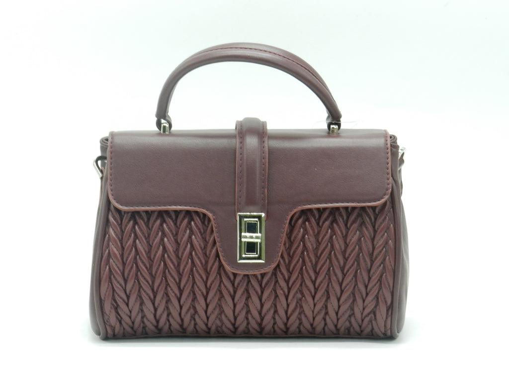 Women's Quilted Structured Top Handle Bag — Burgundy