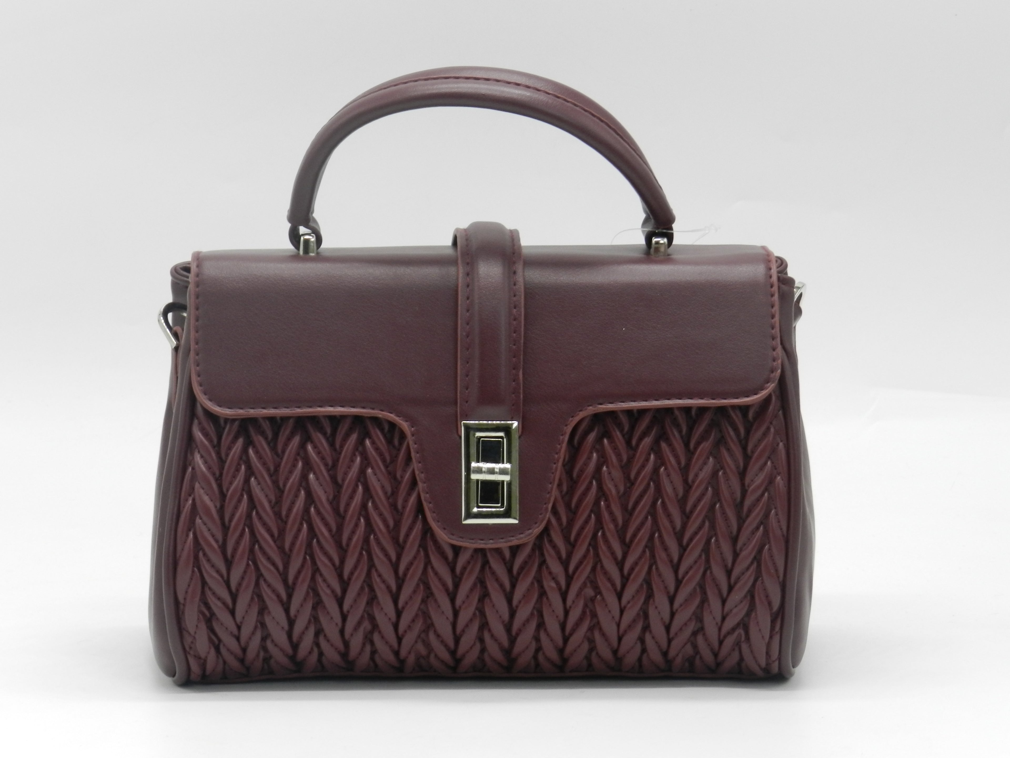 Women's Quilted Structured Top Handle Bag — Burgundy
