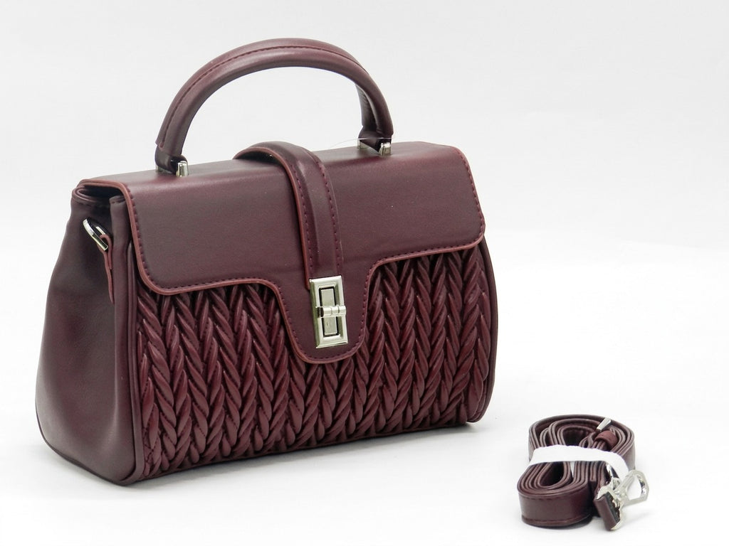 Women's Quilted Structured Top Handle Bag — Burgundy​