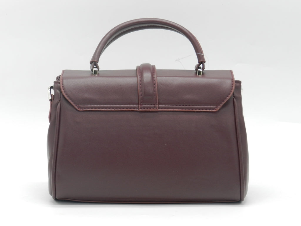 Women's Quilted Structured Top Handle Bag — Burgundy