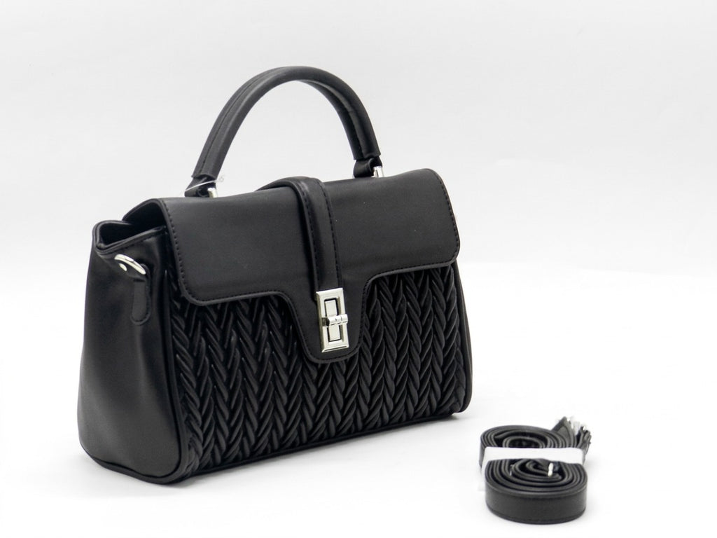 Women's Quilted Structured Top Handle Bag — Black​