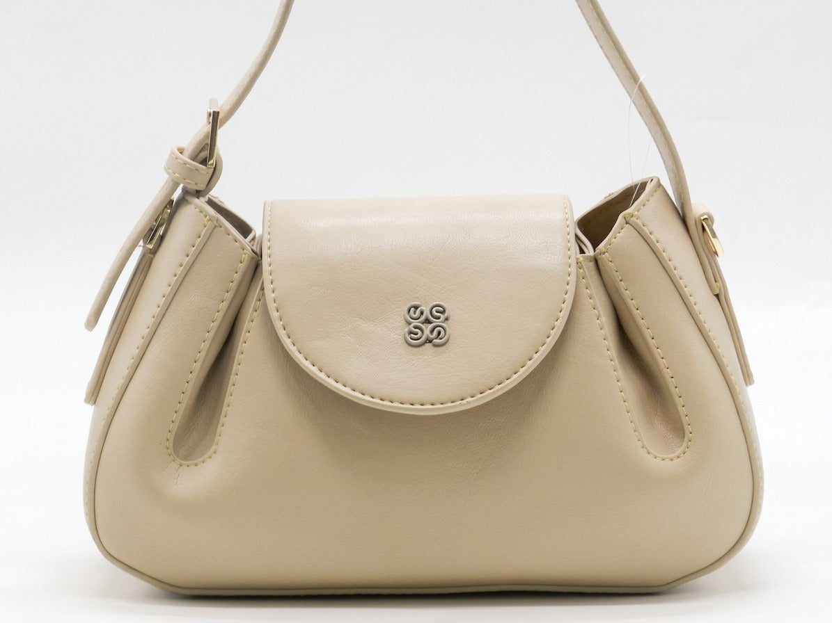 Women's Faux Leather Flap Shoulder Bag — Beige​