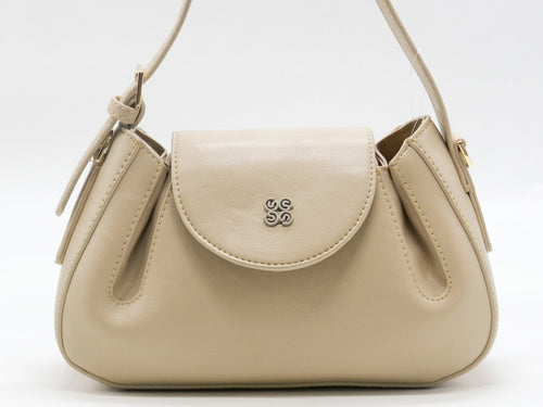 Women's Faux Leather Flap Shoulder Bag — Beige​