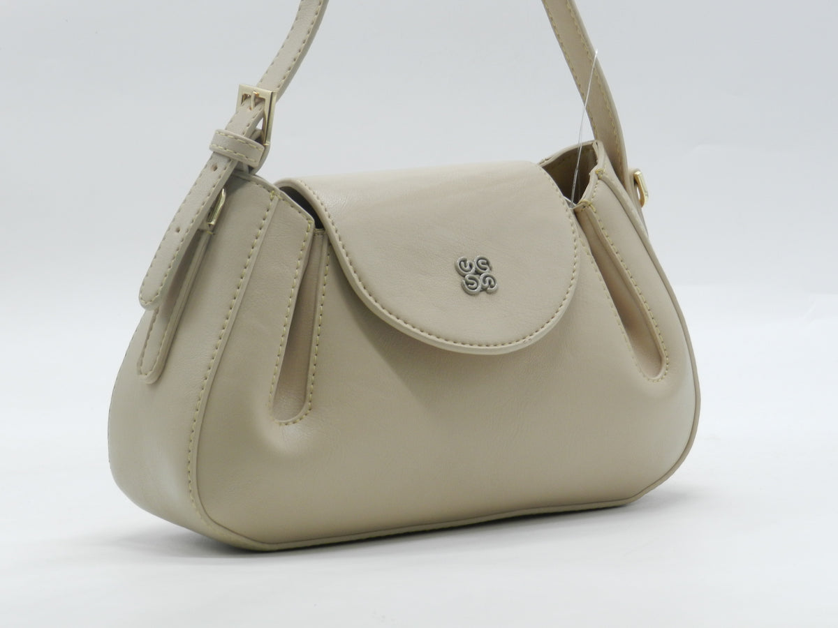 Women's Faux Leather Flap Shoulder Bag — Beige