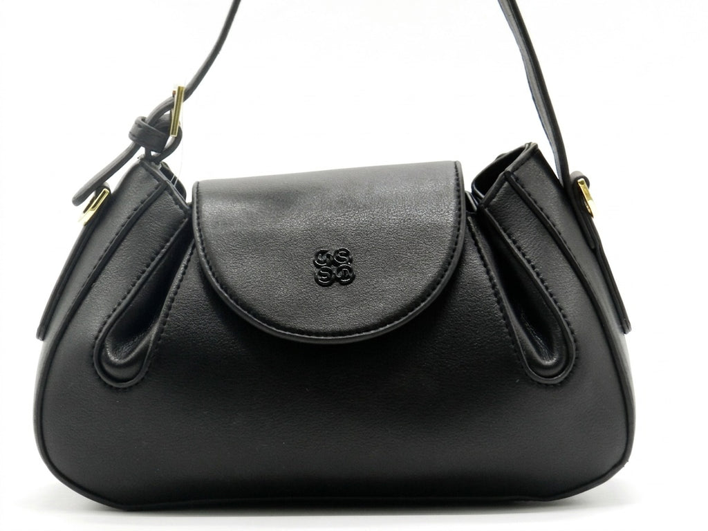 Women's Faux Leather Flap Shoulder Bag — Black​