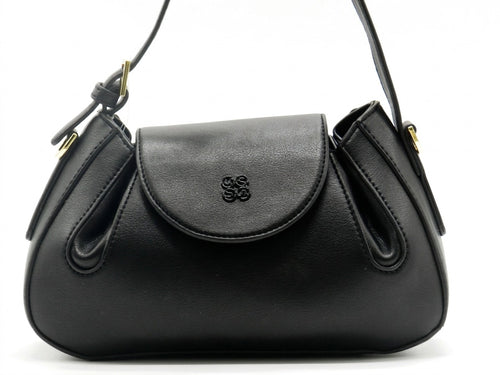 Women's Faux Leather Flap Shoulder Bag — Black​