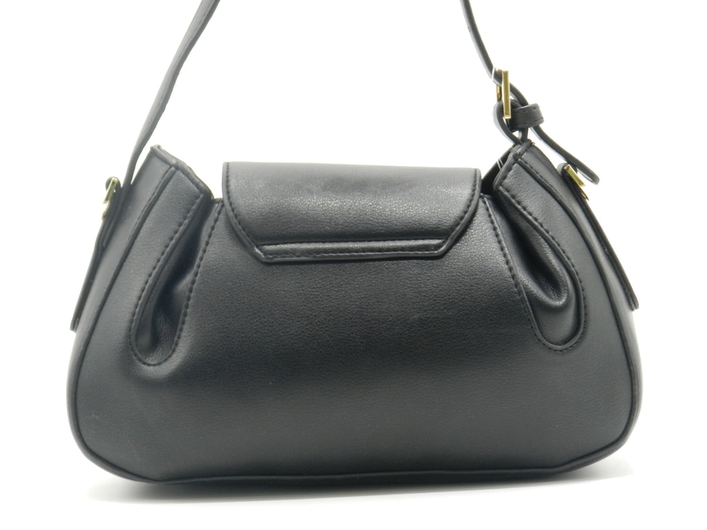 Women's Faux Leather Flap Shoulder Bag — Black