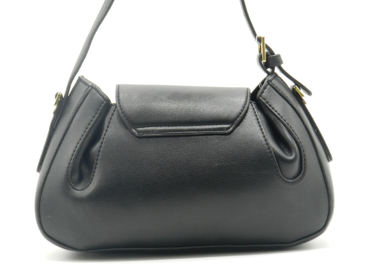 Women's Faux Leather Flap Shoulder Bag — Black