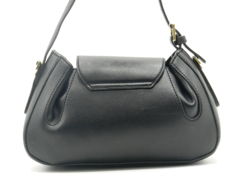 Women's Faux Leather Flap Shoulder Bag — Black