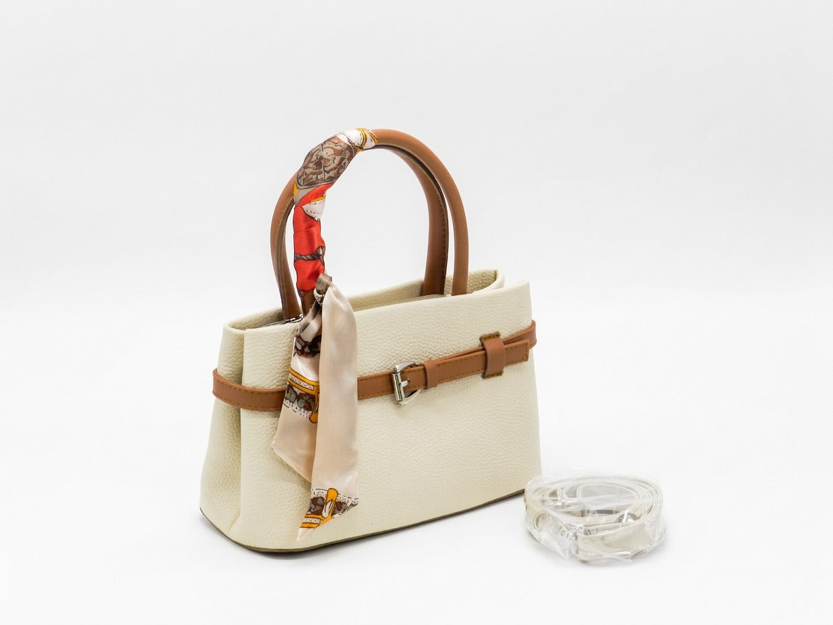 Women's Textured Faux Leather Handbag — Tan/Beige​