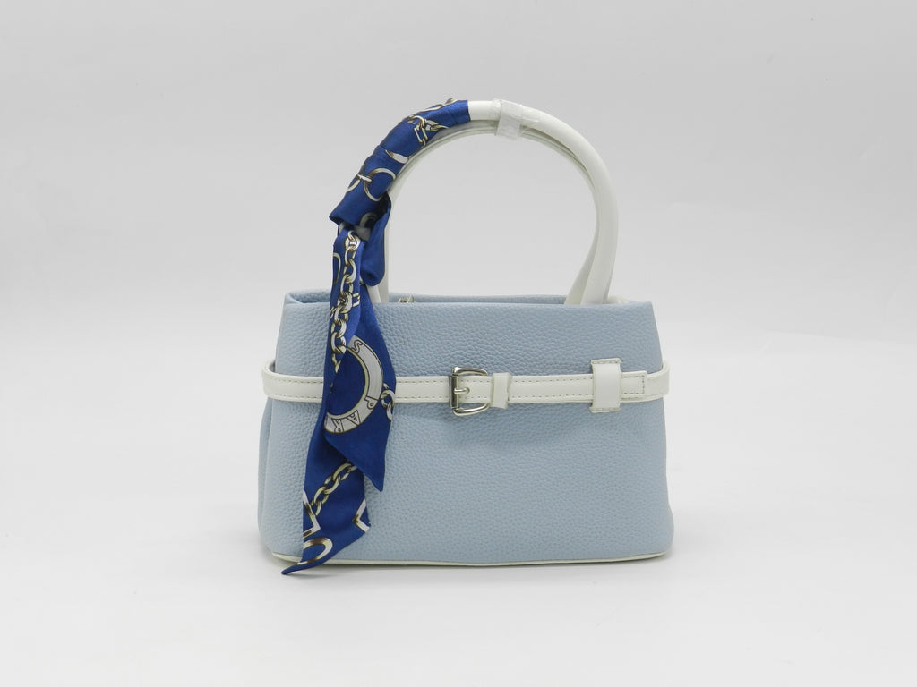 Women's Textured Faux Leather Handbag — Light Blue