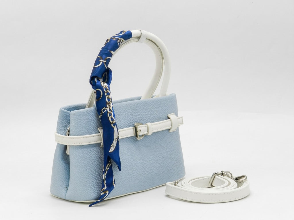 Women's Textured Faux Leather Handbag — Light Blue​
