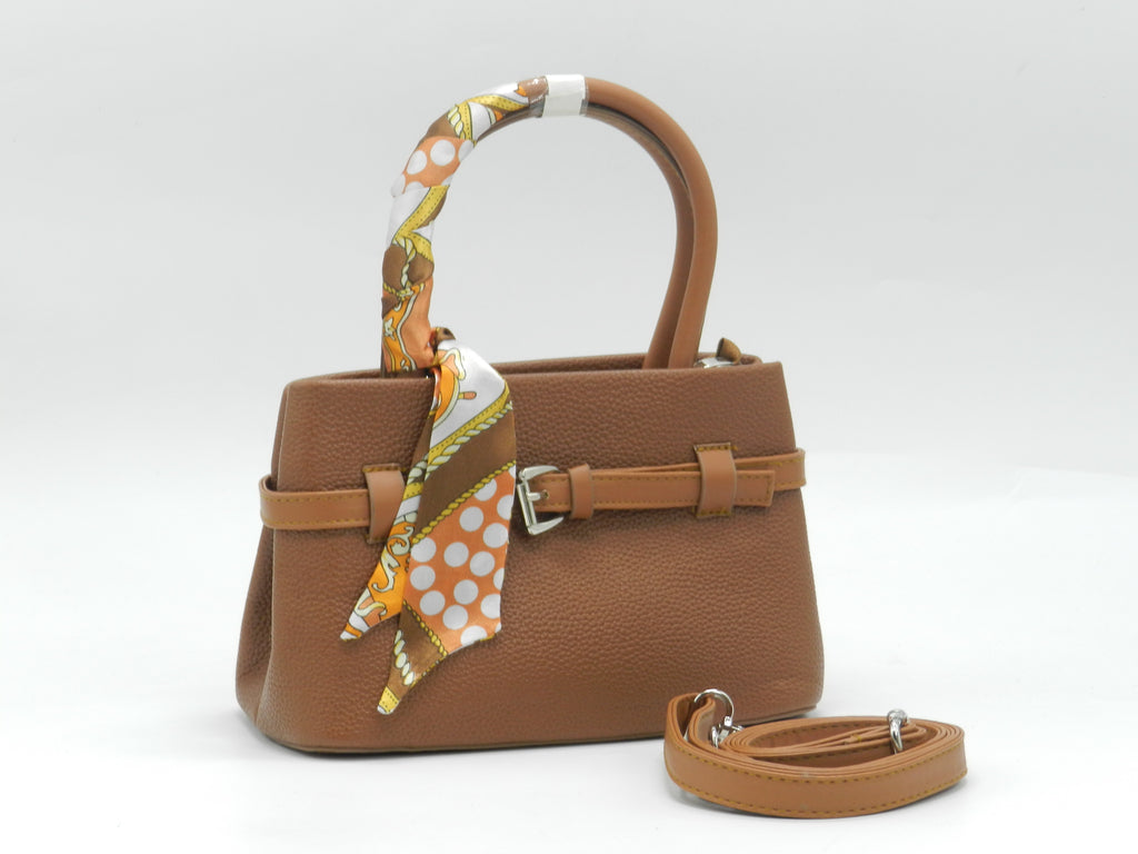 Women's Textured Faux Leather Handbag — Tan