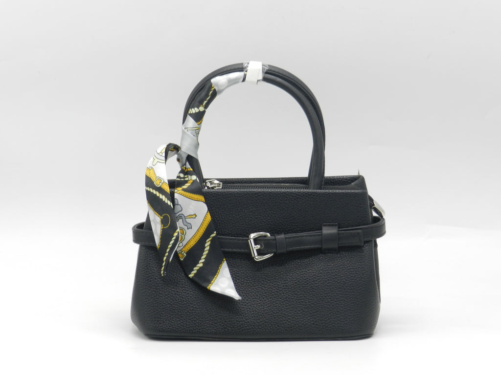 Women's Textured Faux Leather Handbag — Black