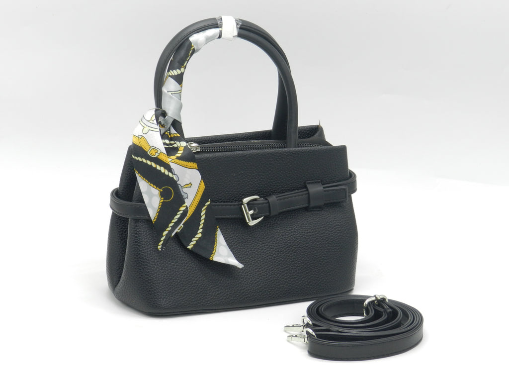 Women's Textured Faux Leather Handbag — Black
