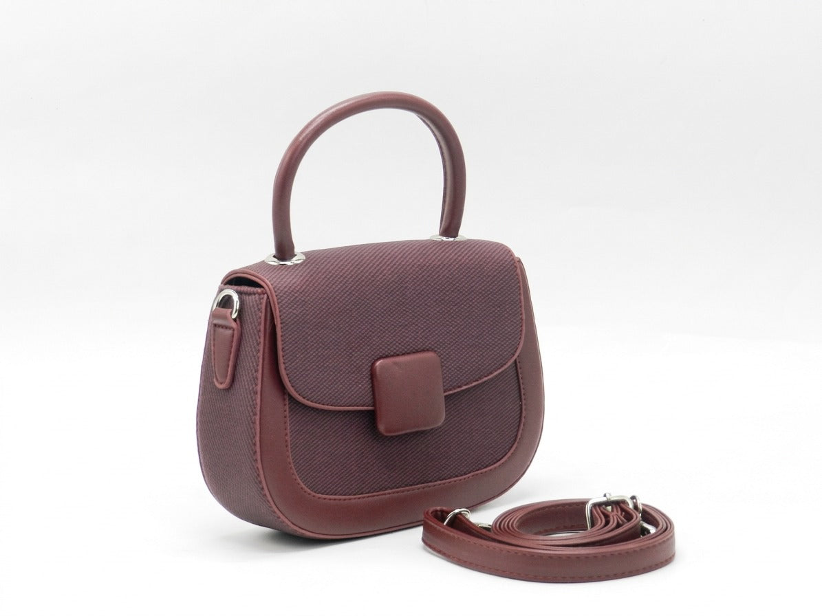 Women's Textured Structured Top Handle Bag — Burgundy​
