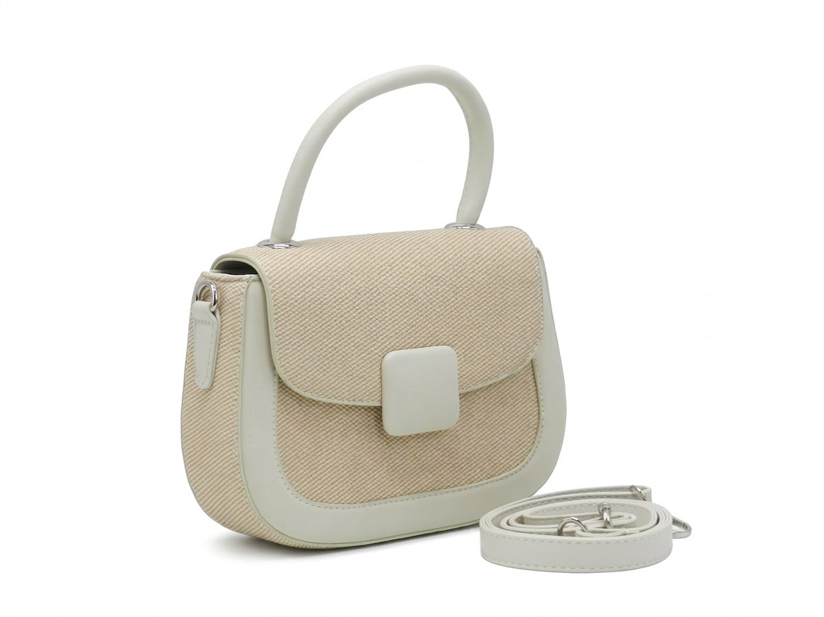 Women's Textured Structured Top Handle Bag — Beige​