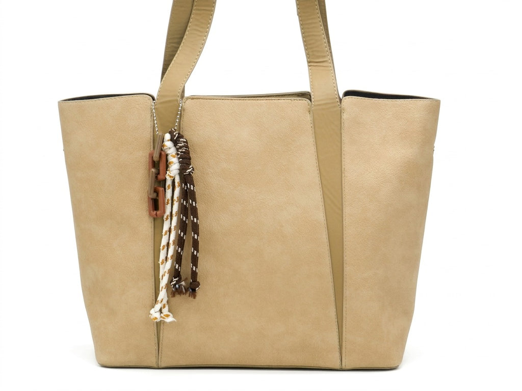 Women's Faux Leather Structured Tote Bag — Beige​