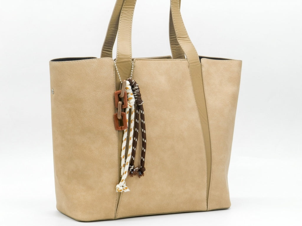 Women's Faux Leather Structured Tote Bag — Beige​