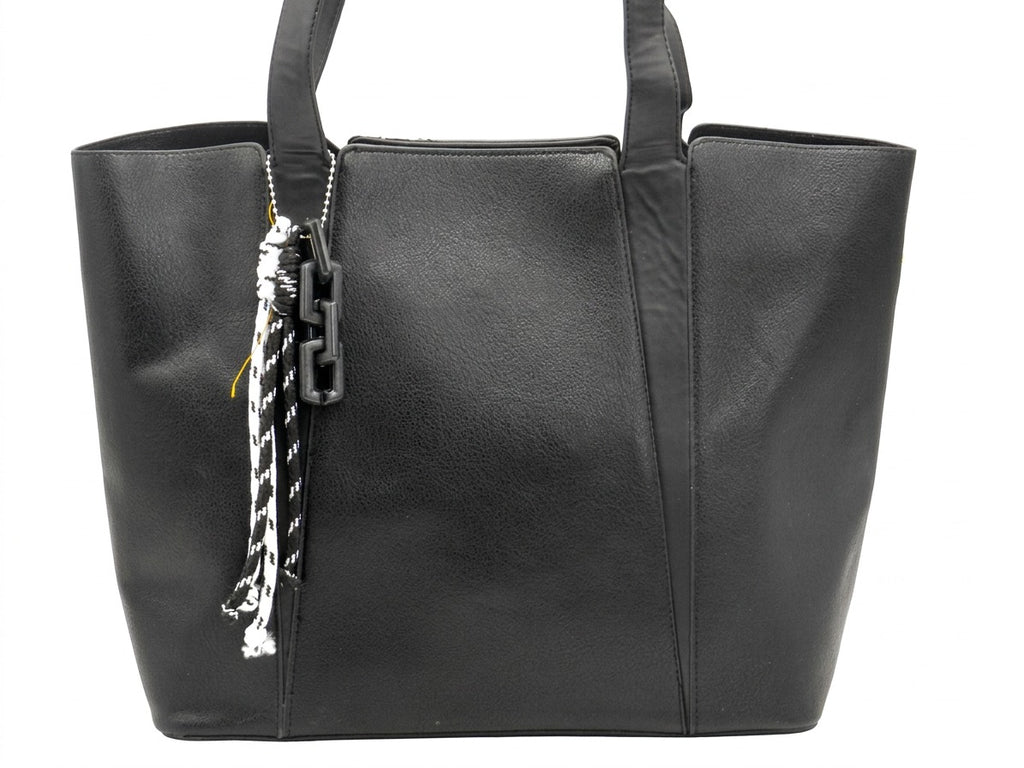 Women's Faux Leather Structured Tote Bag — Black​
