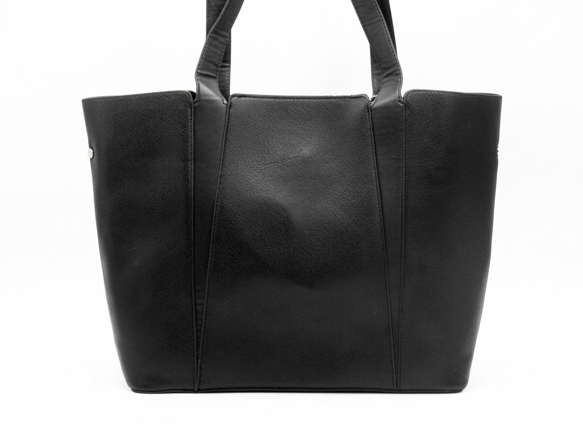 Women's Faux Leather Structured Tote Bag — Black​