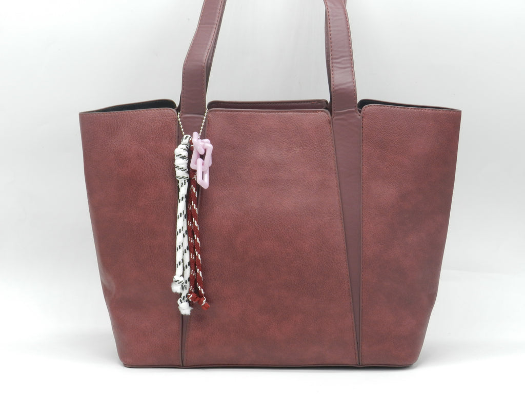 Women's Faux Leather Structured Tote Bag — Burgundy