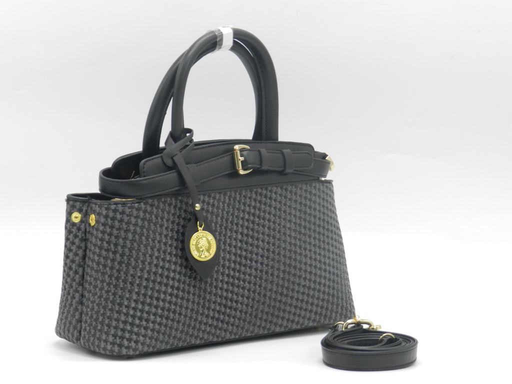 Women's Patterned Structured Handbag — Black