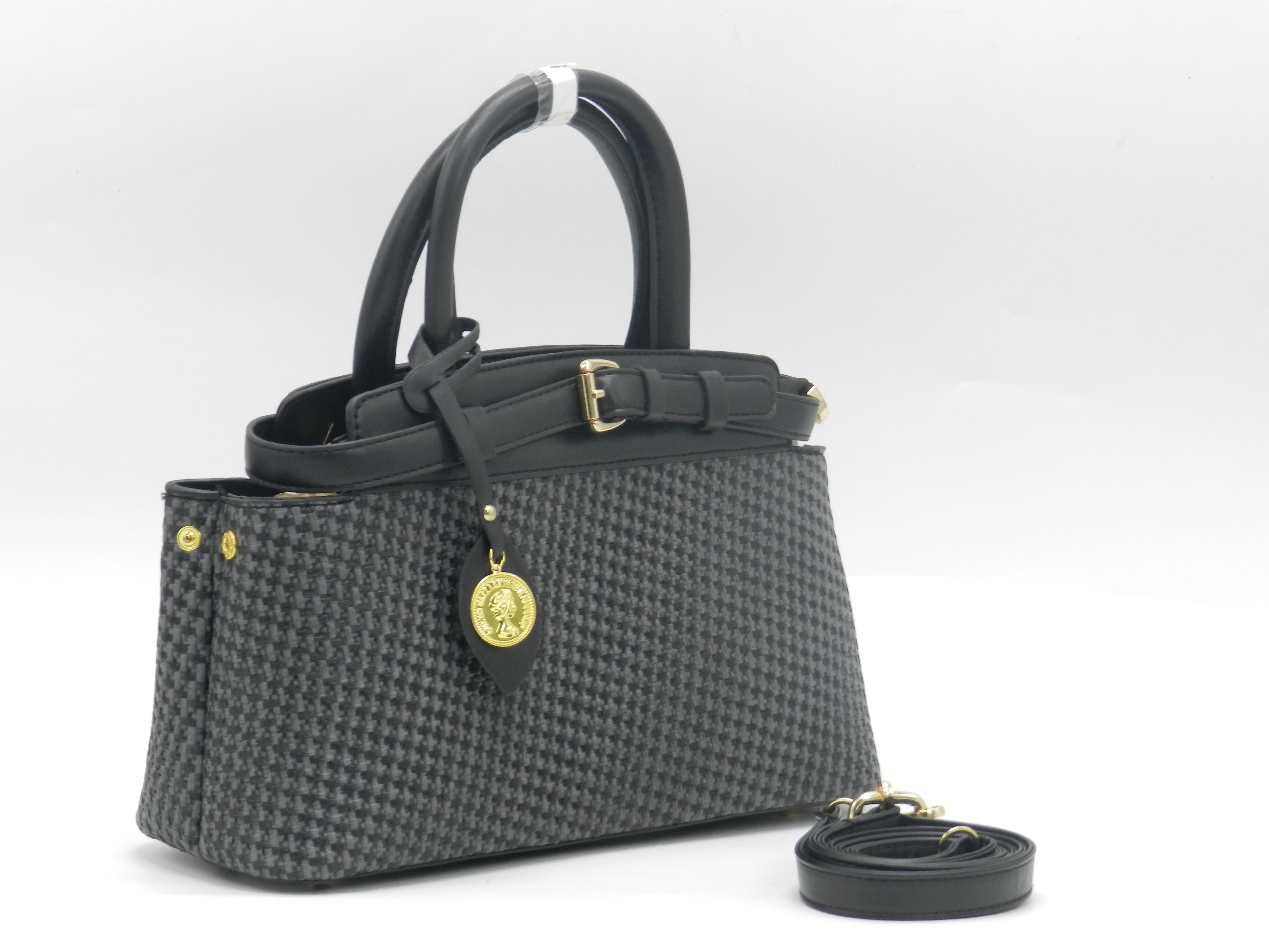 Women's Patterned Structured Handbag — Black