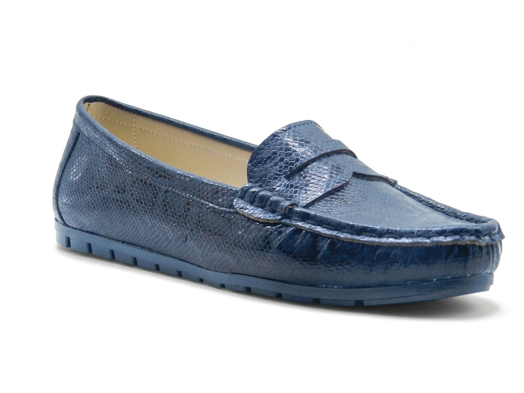 Women's Textured Faux Leather Slip-On Loafer — Lizard White​