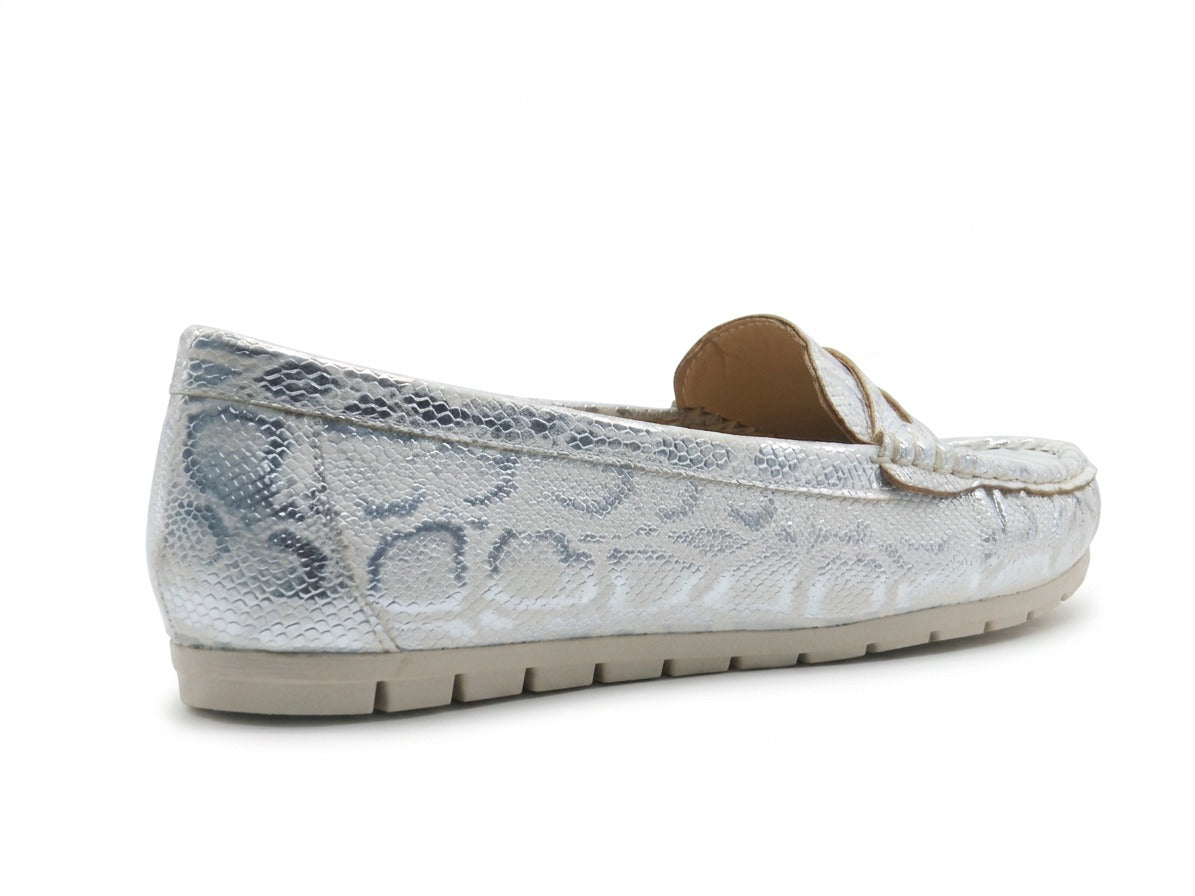 Women's Textured Faux Leather Slip-On Loafer — Lizard White​