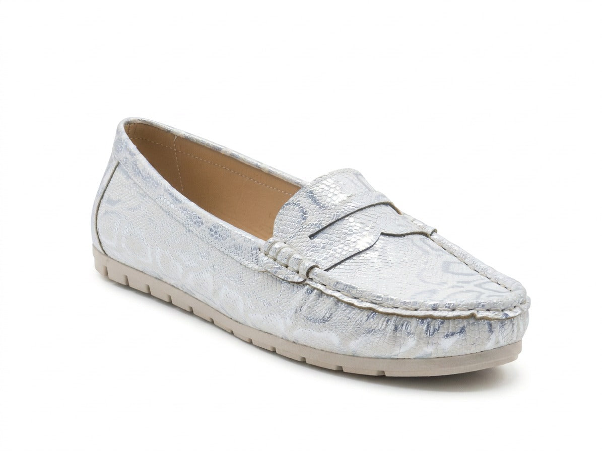 Women's Textured Faux Leather Slip-On Loafer — Lizard Gunmetal​