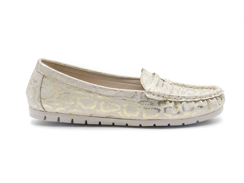 Women's Textured Faux Leather Slip-On Loafer — Lizard Gold​
