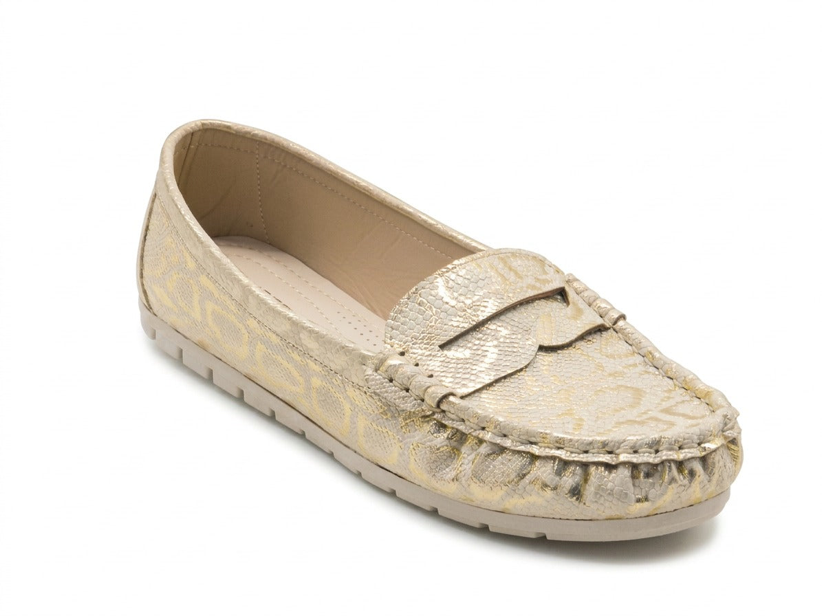 Women's Textured Faux Leather Slip-On Loafer — Lizard Gold​