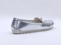 Women's Snake-Embossed Slip-On Flat — Lizard Silver