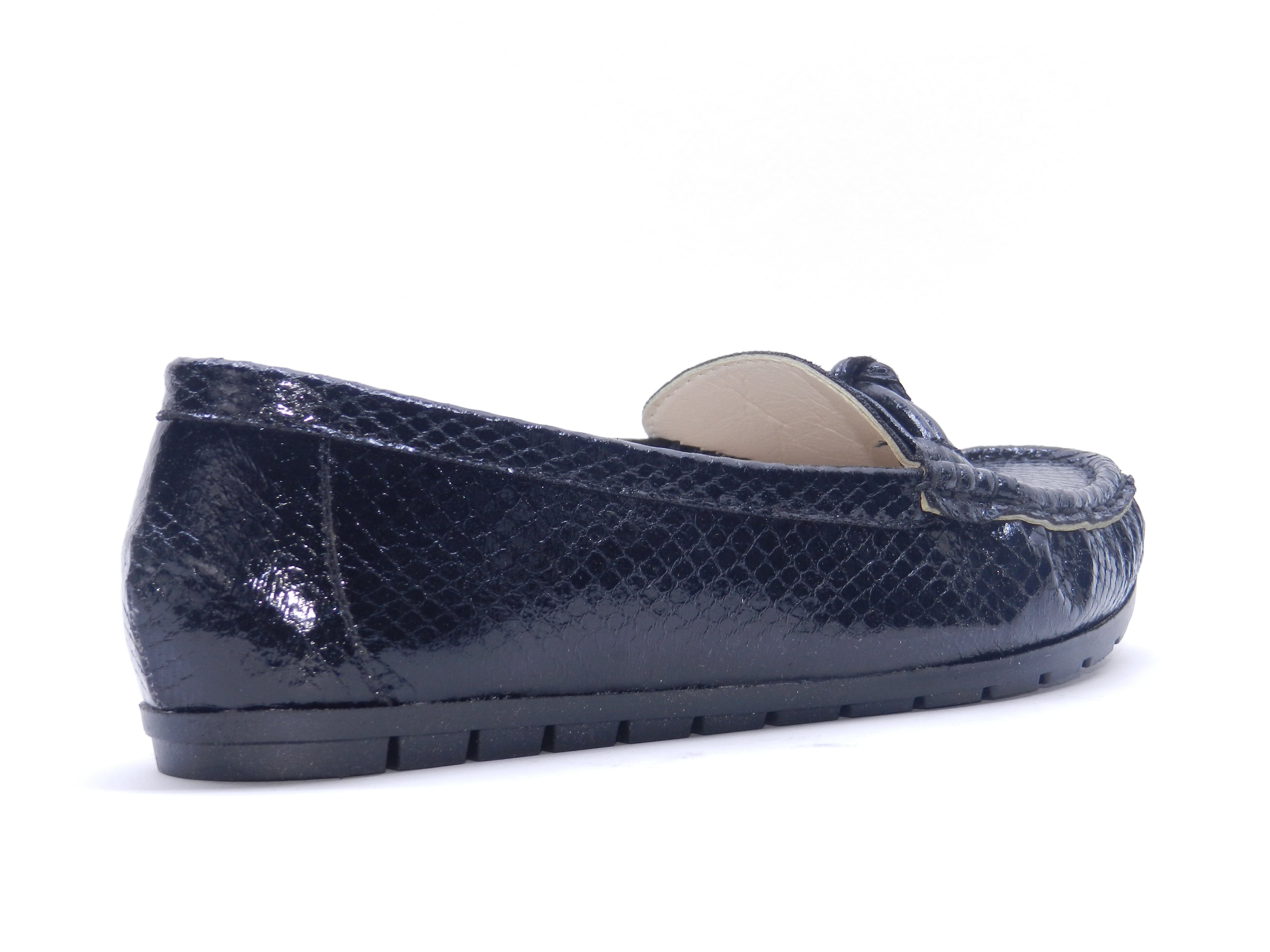 Women's Snake-Embossed Slip-On Flat — Lizard Gold