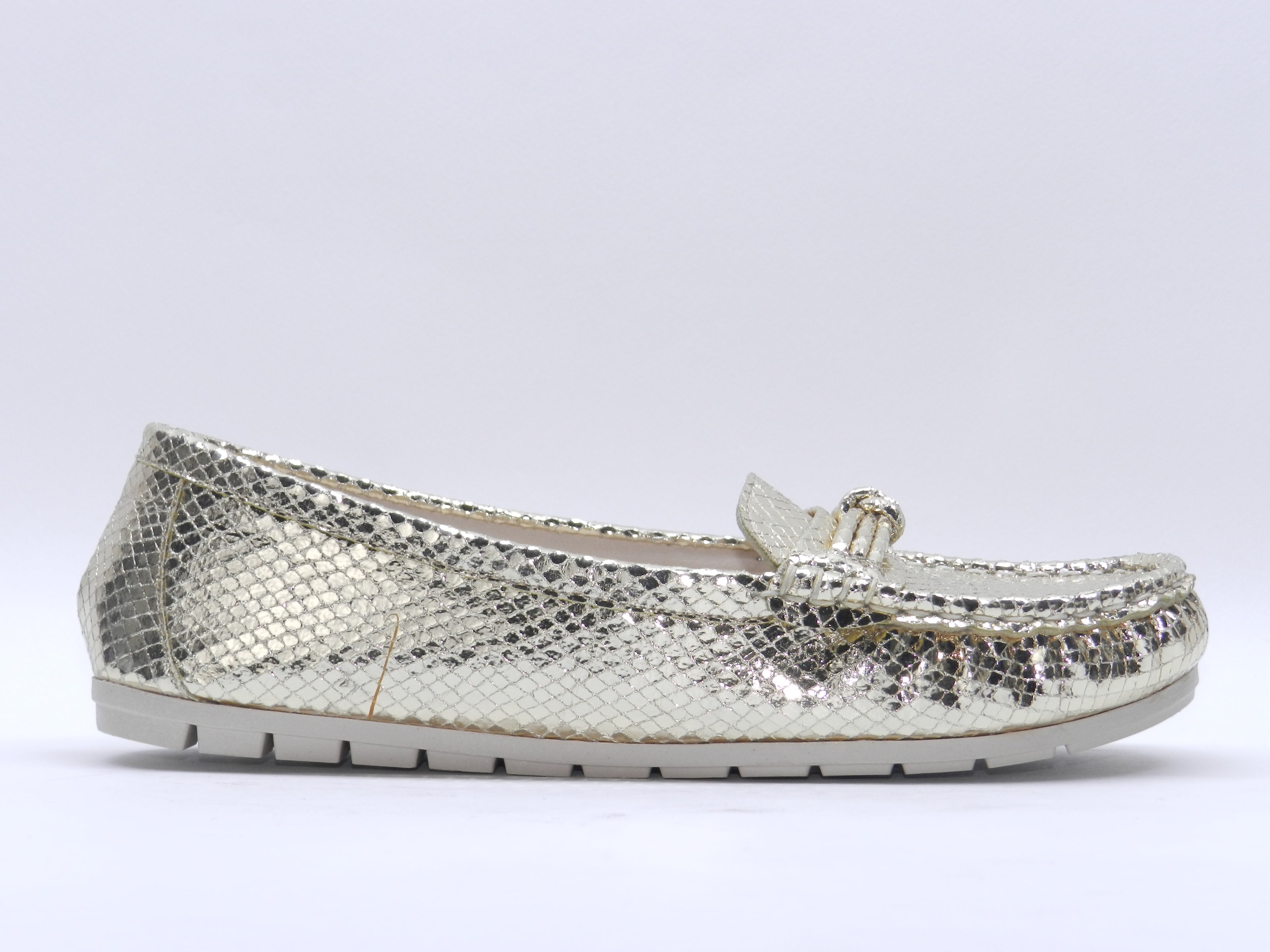 Women's Snake-Embossed Slip-On Flat — Lizard Gold