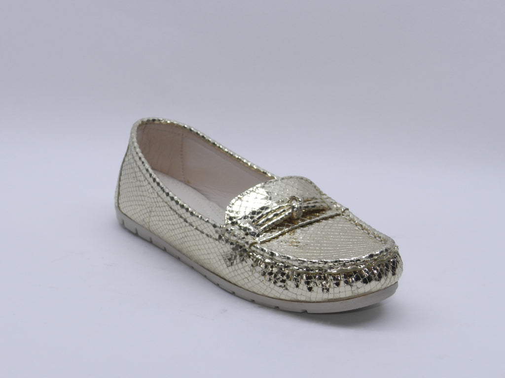 Women's Snake-Embossed Slip-On Flat — Lizard Gunmetal