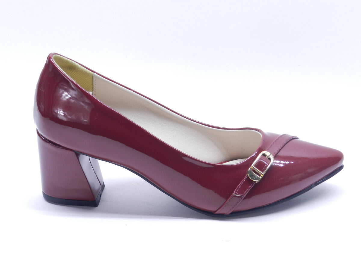 Women's Patent Block Heel Pump — Patent Burgundy